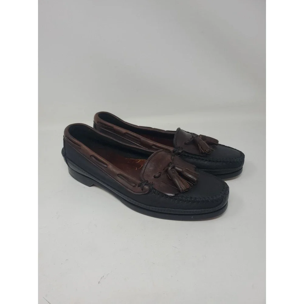 Eddie Bauer Leather Loafers Mens Tassel Black Brown Size 8